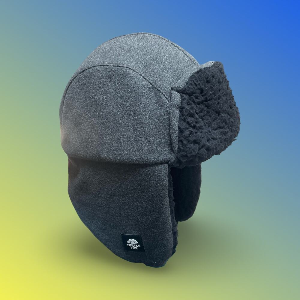 Turtle Fur Wabasha Trapper Hat Gray Fleece Quilted Sherpa Lined Ear Flaps B-Corp